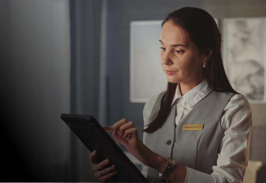 Hotel employee accessing mobile workforce capability support during a shift with Typsy