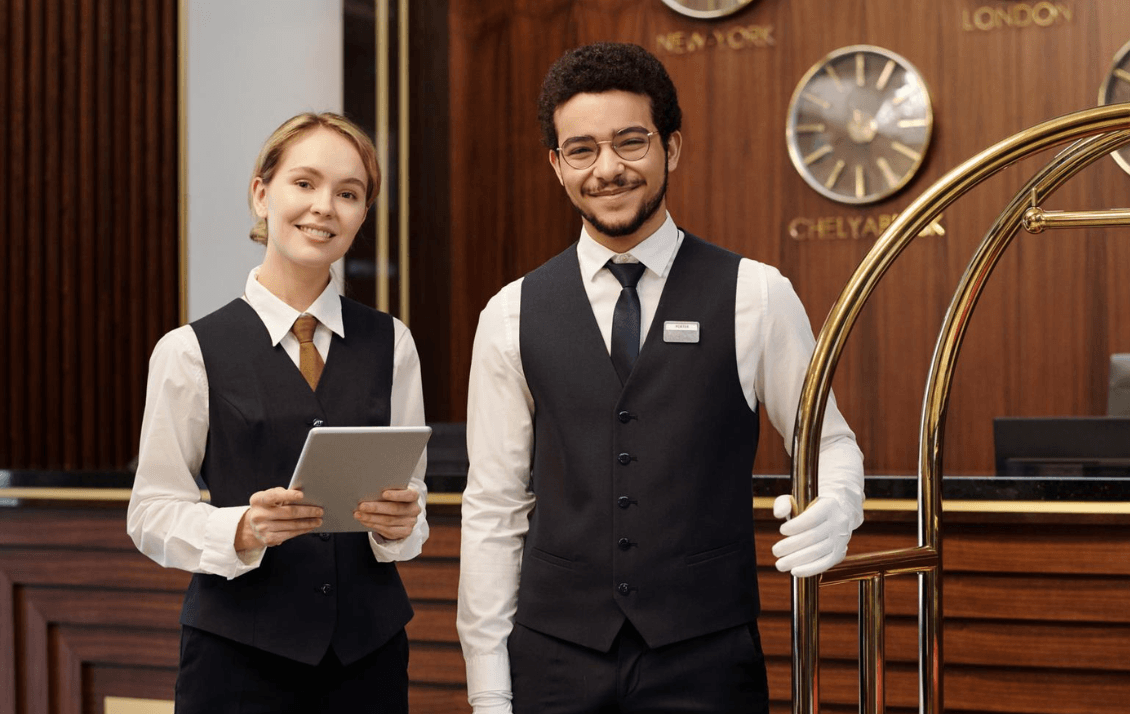 Hospitality team working together to deliver consistent guest experiences across a hotel property